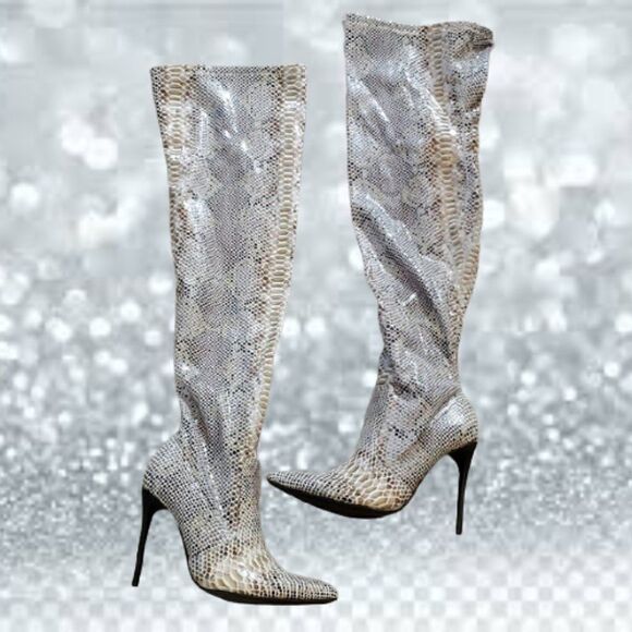 Truffle High Reptile Stilleto Over The Knee Boots - Picture 1 of 9